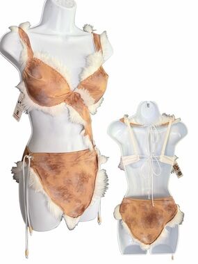 One Million Years BC Cave Woman Faux-Fur Trim Bra & High-Waist Skirt Cosplay Set